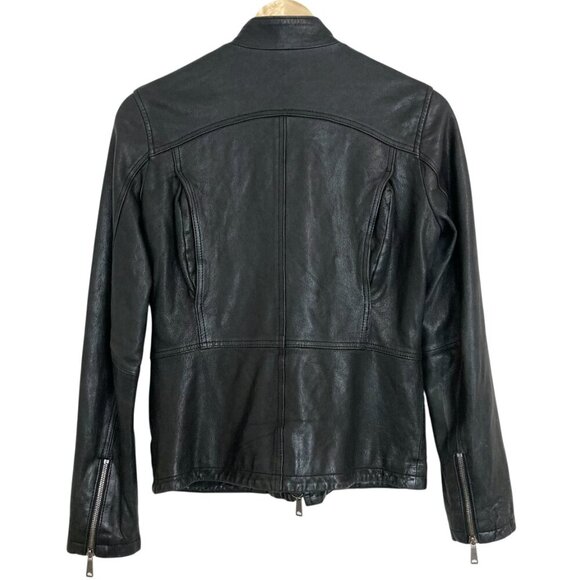 VINCE Sheep Leather Moto Jacket Black - Picture 6 of 9